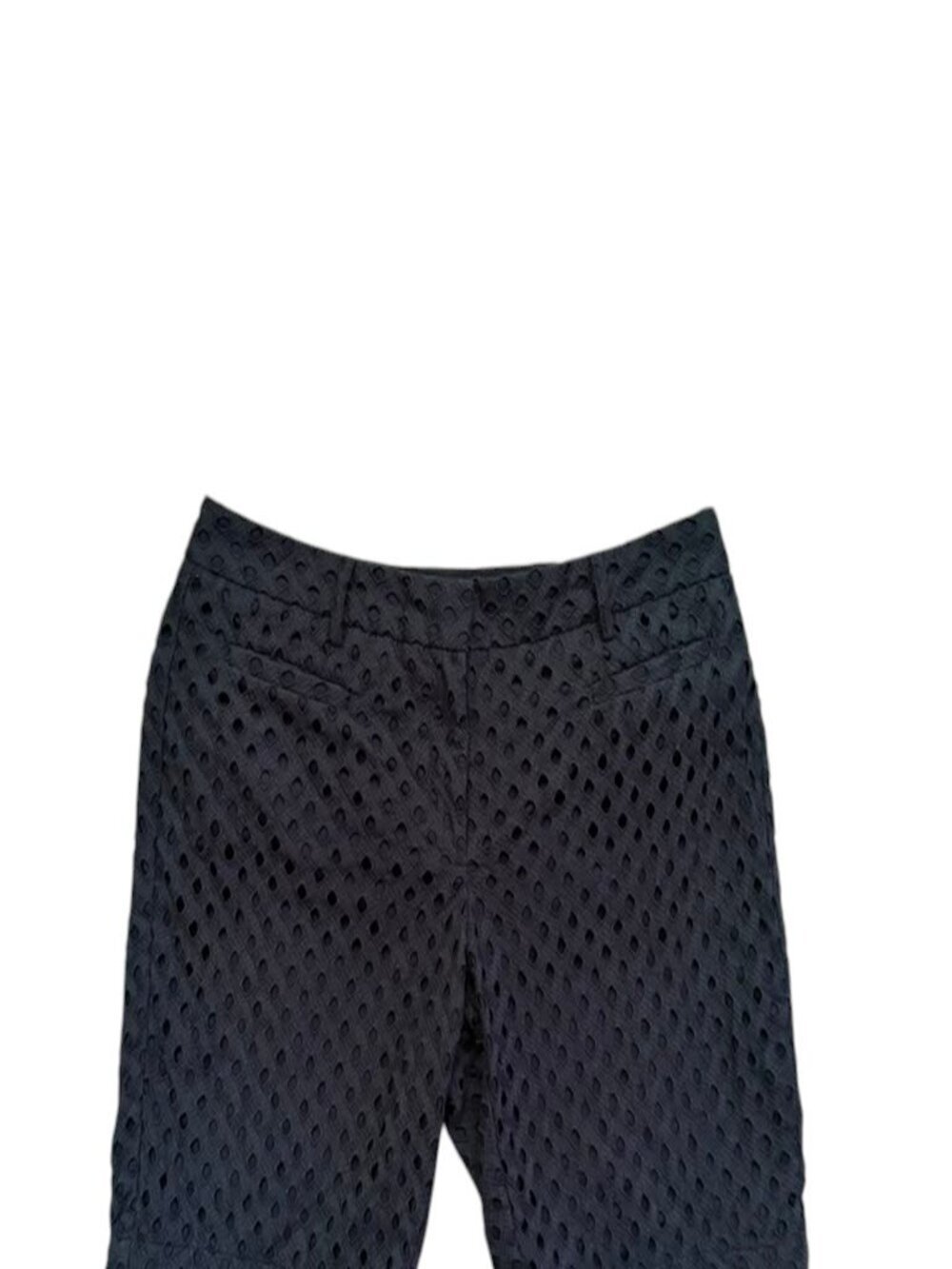 Lands' End Women's Size 10 Black Eyelet Cotton Shorts Bermuda Casual Summer
